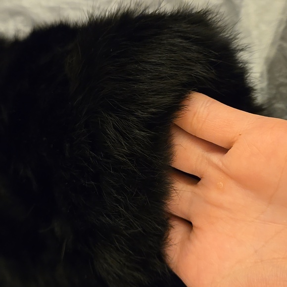 Saks Fifth Avenue Real Rabbit Fur collared black zip up down vest with collar